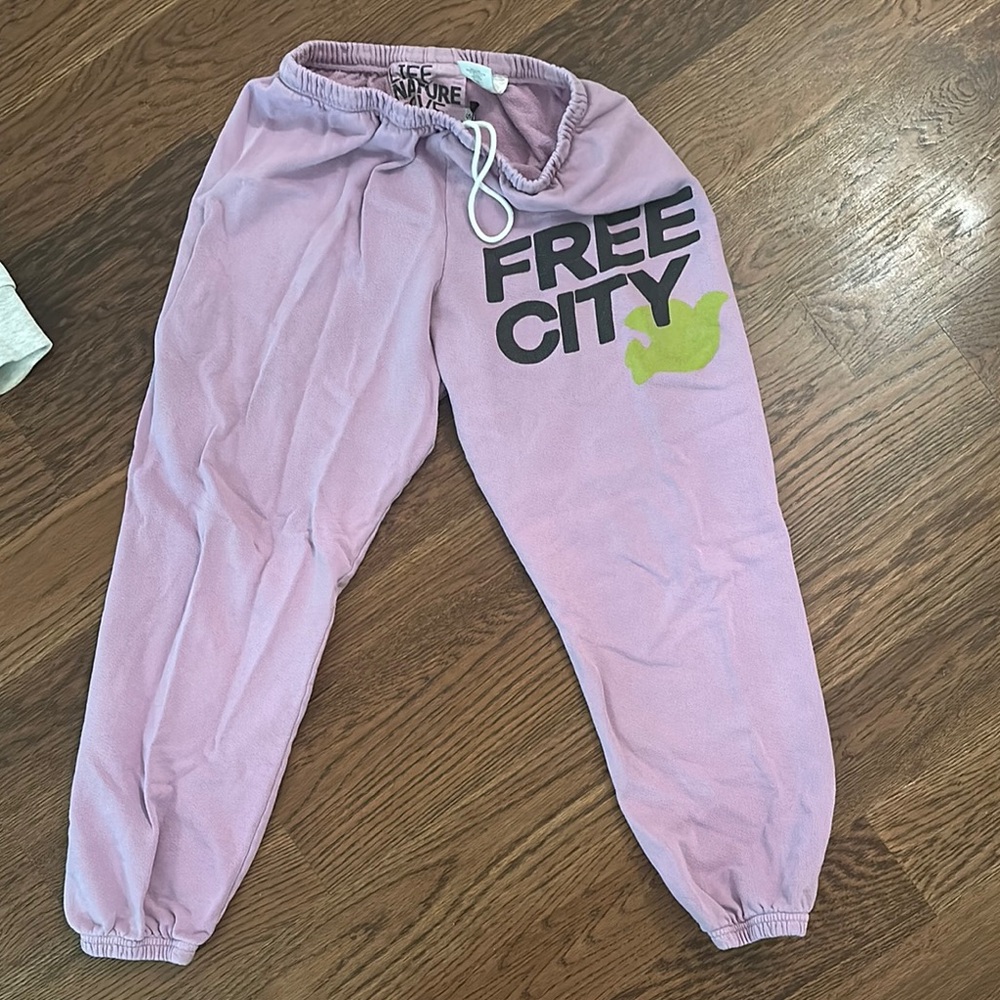 Freecity Purple Track Pants with Relaxed Fit and Bold Text